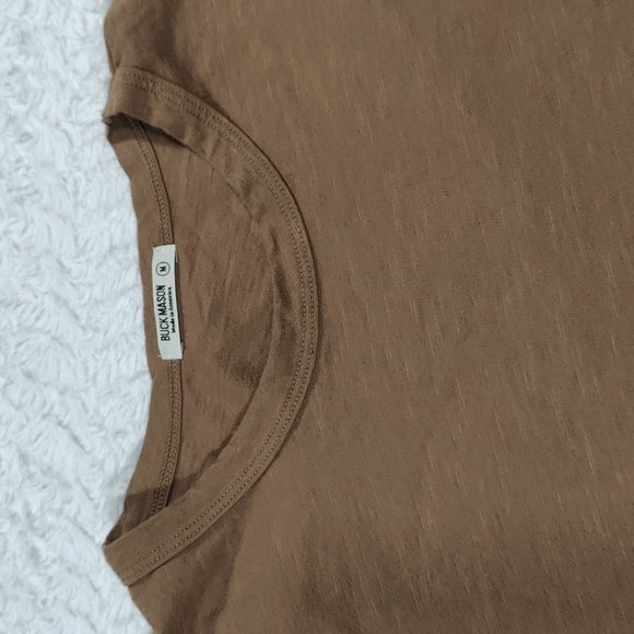 491. Buck Mason Slub Curved Hem Tee | Color: Old Brass - Picture 5 of 11